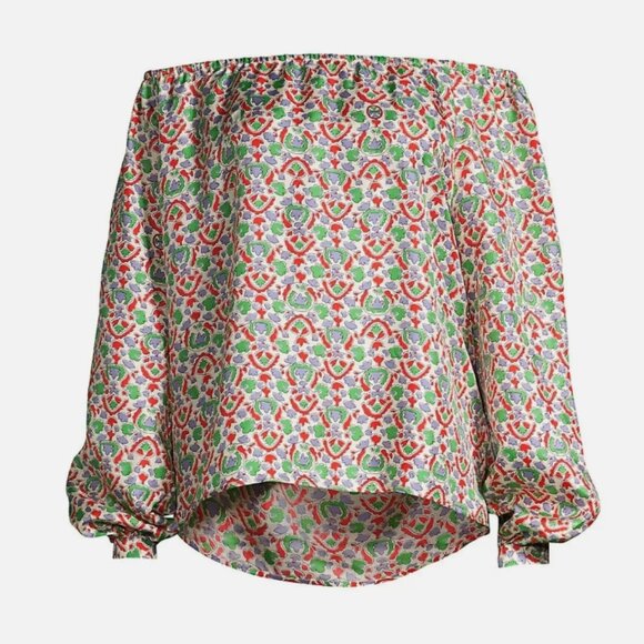 NWOT Tory Burch Legacy Silk Multi Floral Off-The-Shoulder Top Blouse XS $369 - Picture 6 of 12